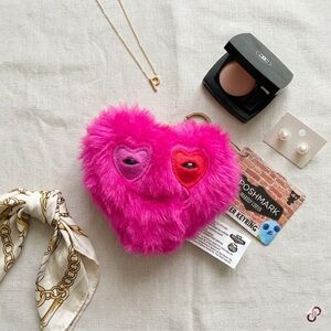 Fugglers Pink ❤️ Furry Heart Keyring Bag Charm - Brand: Fuggler